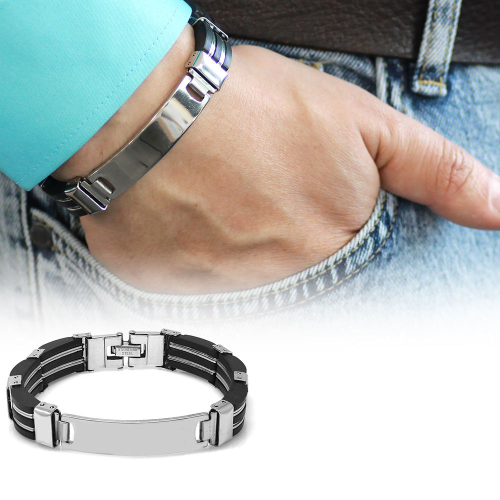 İsme Özel Yazılı Gümüş Renk Çelik Erkek Bileklik - M3 - 1