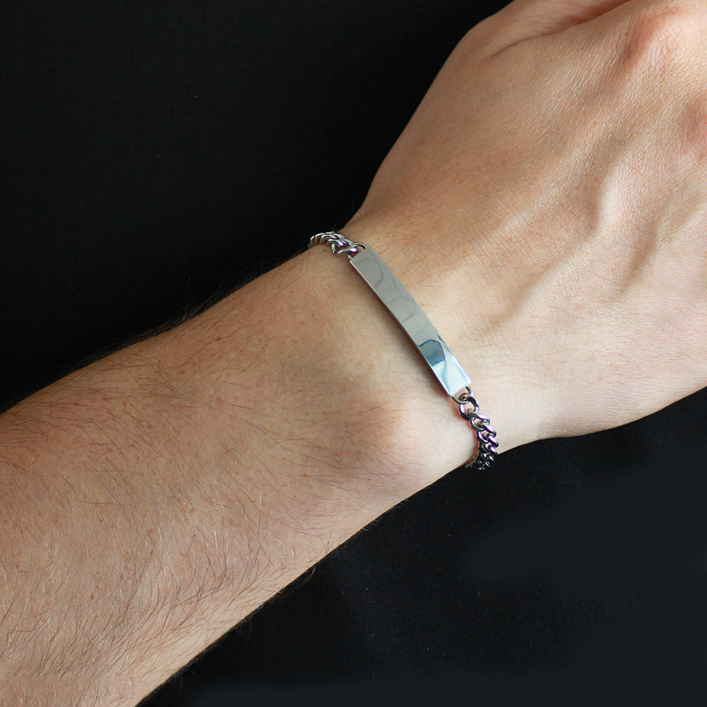 Kişiye Özel İsim Yazılı Gümüş Renk Çelik Erkek Gurmet Bileklik - 2