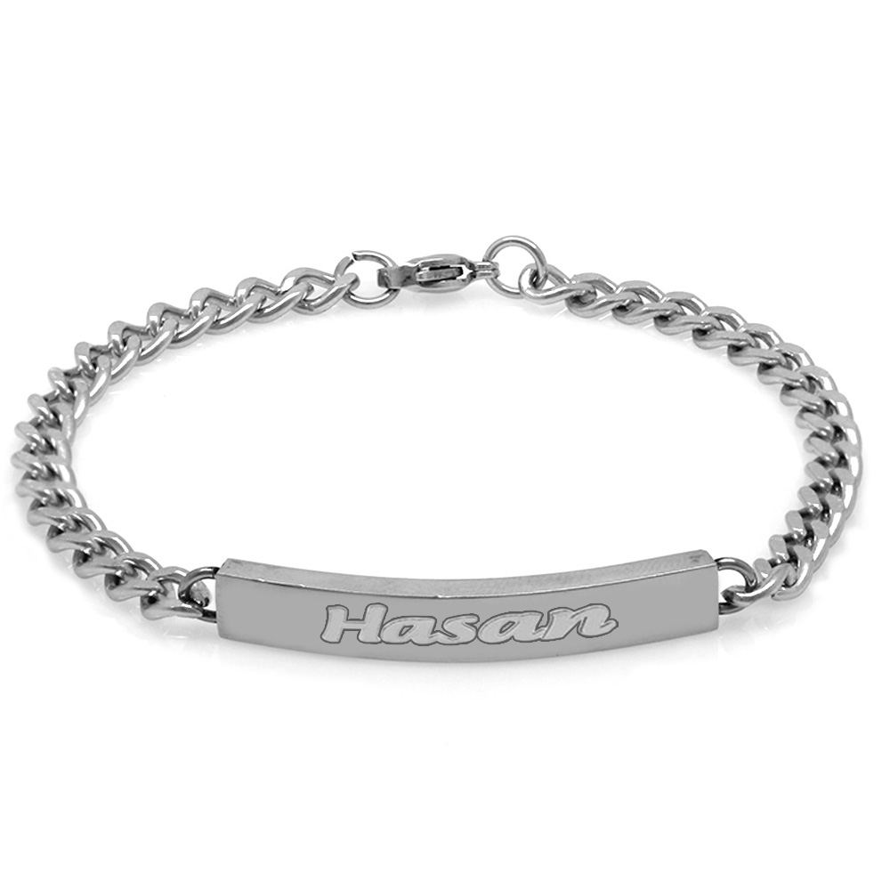 Kişiye Özel İsim Yazılı Gümüş Renk Çelik Erkek Gurmet Bileklik - 4