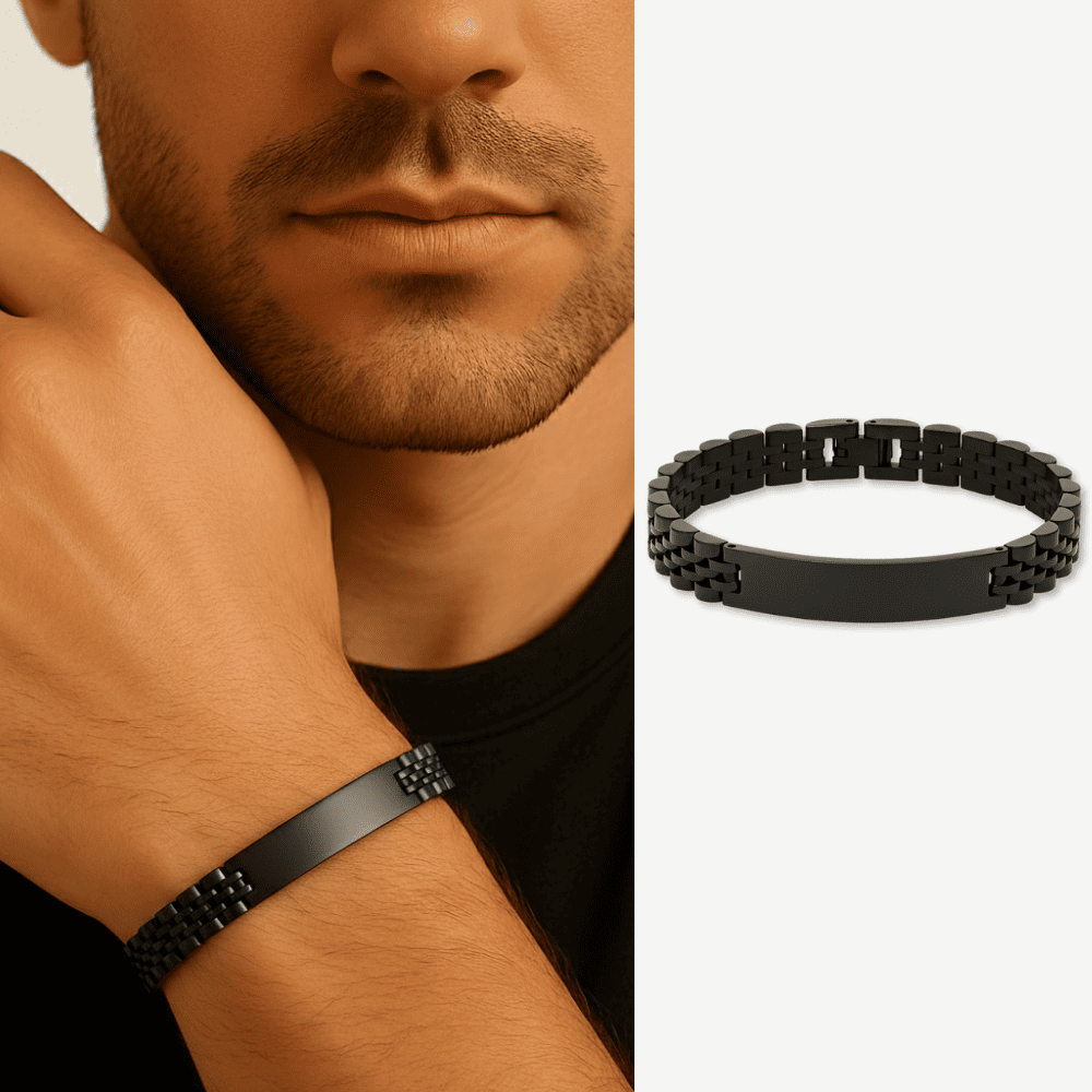 İsme Özel Yazılı Siyah Renk Çelik Erkek Bileklik - 1