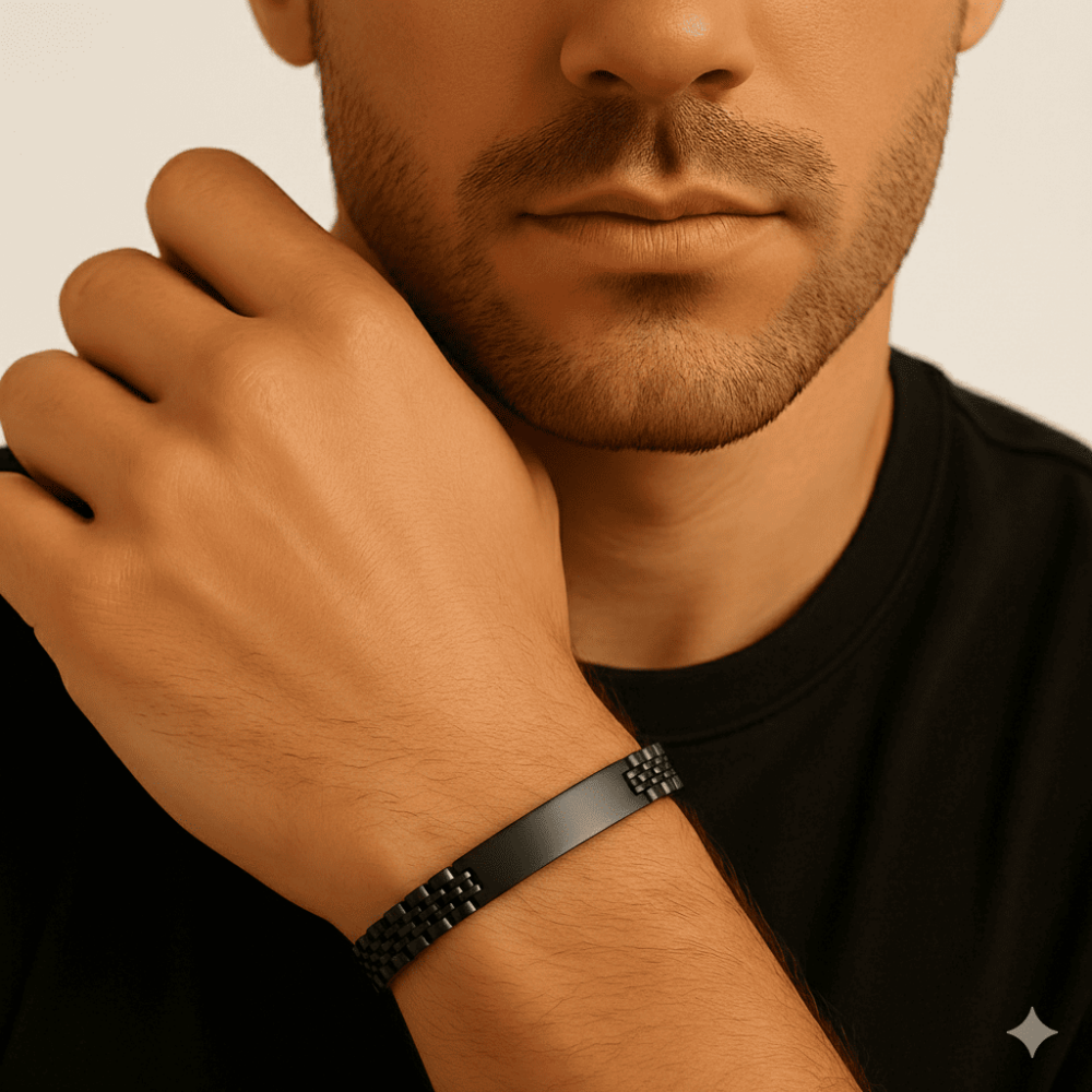 İsme Özel Yazılı Siyah Renk Çelik Erkek Bileklik - 2