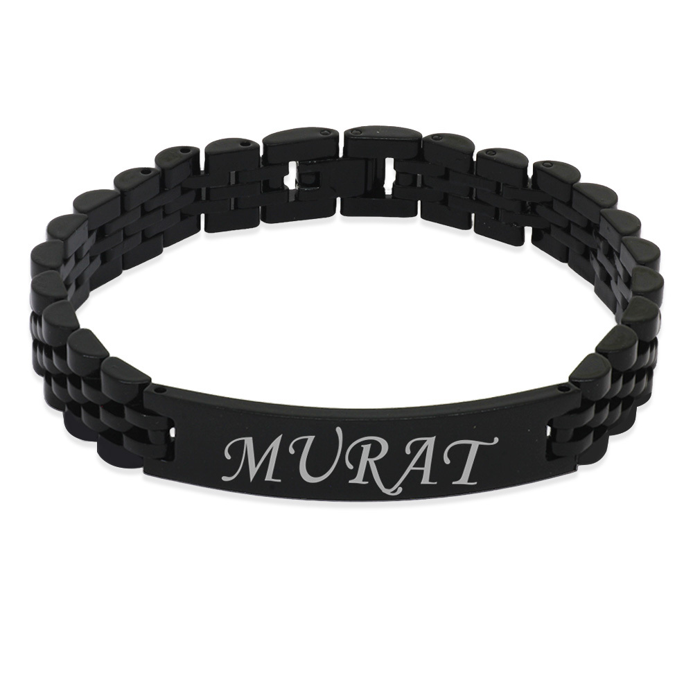 İsme Özel Yazılı Siyah Renk Çelik Erkek Bileklik - 7