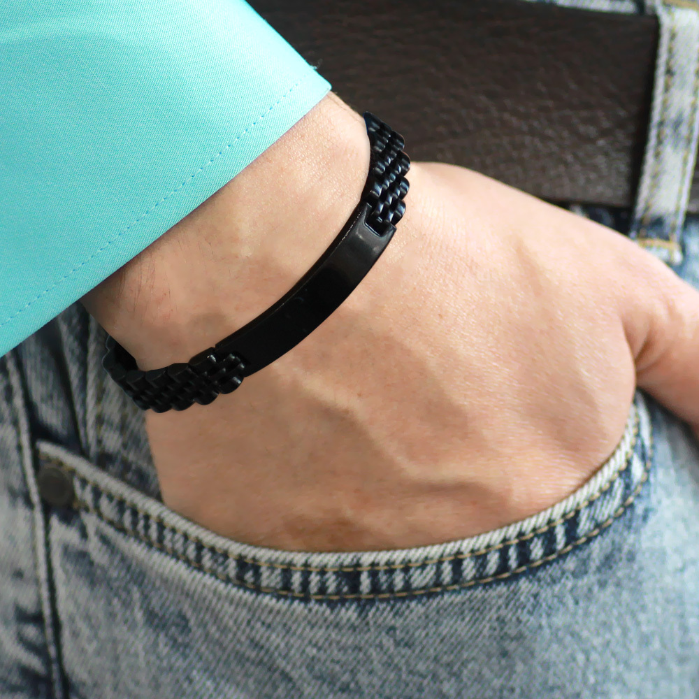 İsme Özel Yazılı Siyah Renk Çelik Erkek Bileklik - 6