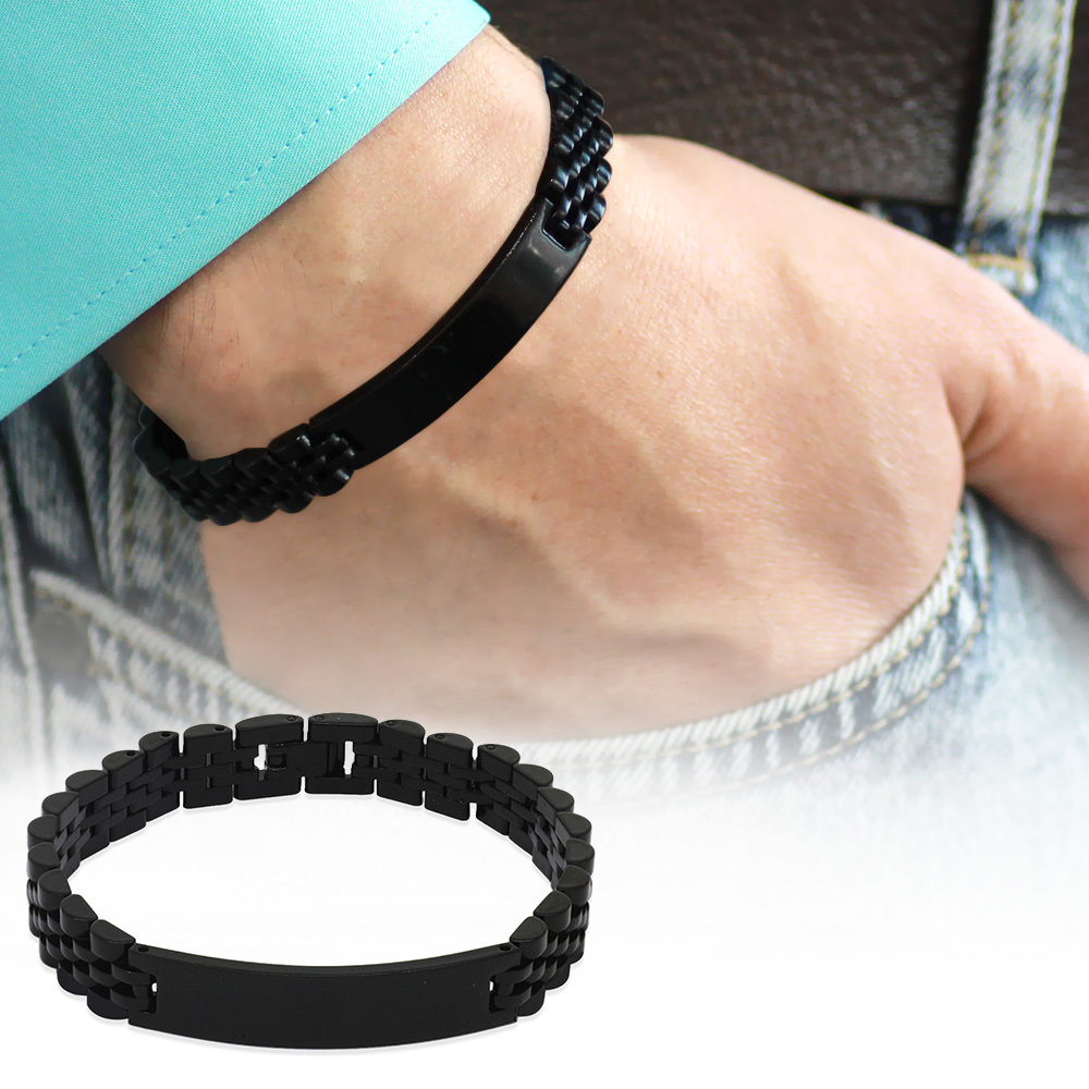 İsme Özel Yazılı Siyah Renk Çelik Erkek Bileklik - 5