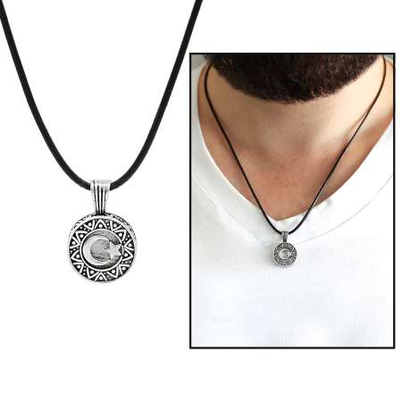 İsme Özel Yazılı Üzeri Ayyıldız Temalı 925 Ayar Gümüş Erkek Cevşen Kolye - Tesbihane