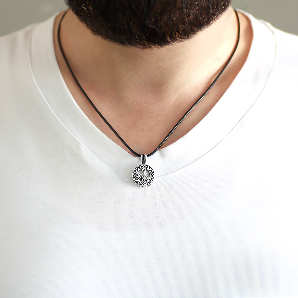 İsme Özel Yazılı Üzeri Tuğra Temalı 925 Ayar Gümüş Erkek Cevşen Kolye - 2