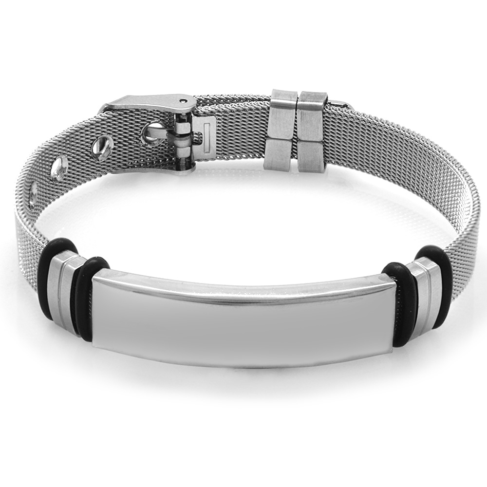 İsme Özel Yazılı Uzunluk Ayarlı Gümüş Renk Çelik Erkek Hasır Bileklik - 4