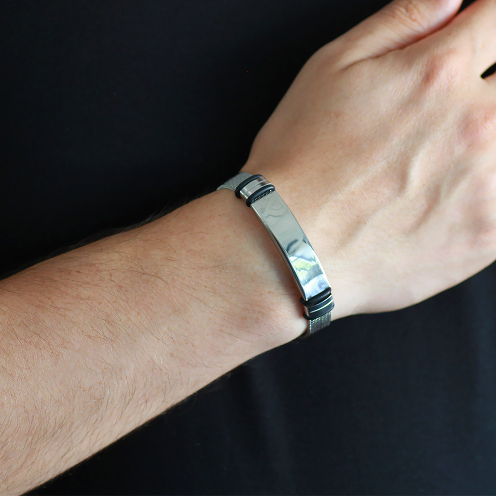 İsme Özel Yazılı Uzunluk Ayarlı Gümüş Renk Çelik Erkek Hasır Bileklik - 2