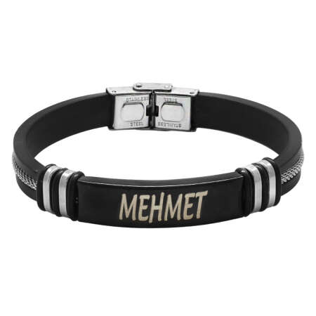 İsme Özel Yazılı Zincir Çelik Deri Kombinli Bileklik - Tesbihane