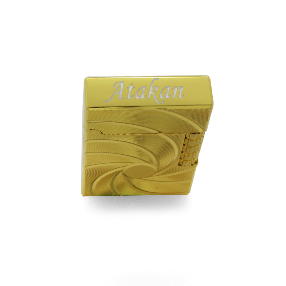 Kişiye Özel İsim Yazılı Zippo Tasarım Helezon Desenli Altın Rengi Taşlı Çakmak - 4