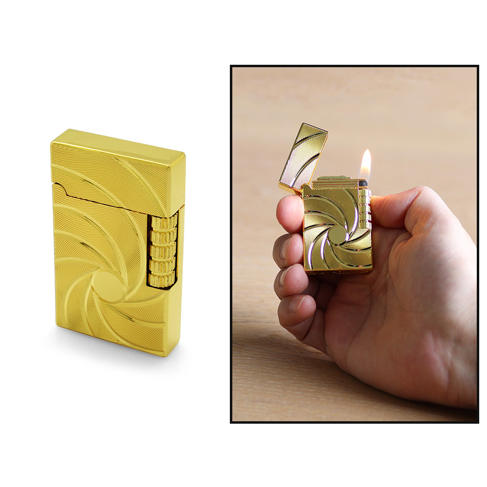 Kişiye Özel İsim Yazılı Zippo Tasarım Helezon Desenli Altın Rengi Taşlı Çakmak - 1