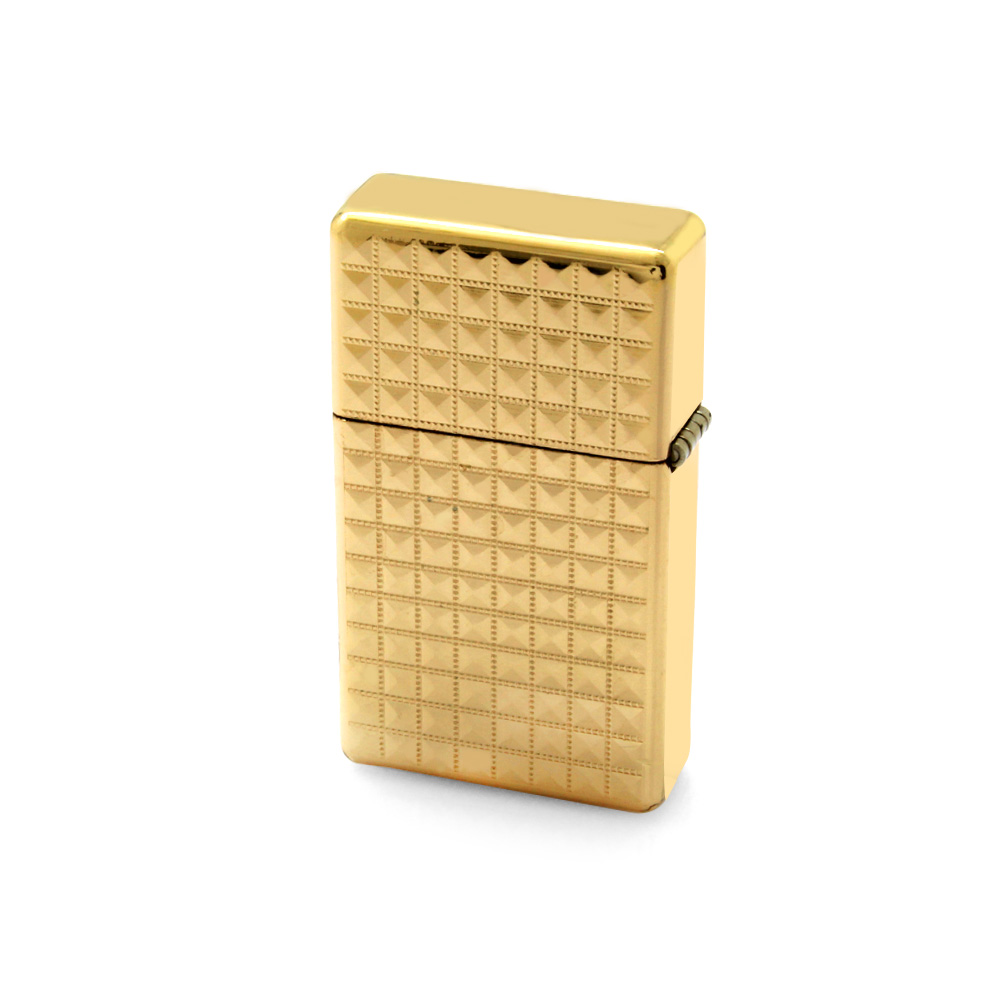 Kişiye Özel İsim Yazılı Zippo Tasarım Kare Desenli Altın Rengi Taşlı Çakmak - 2