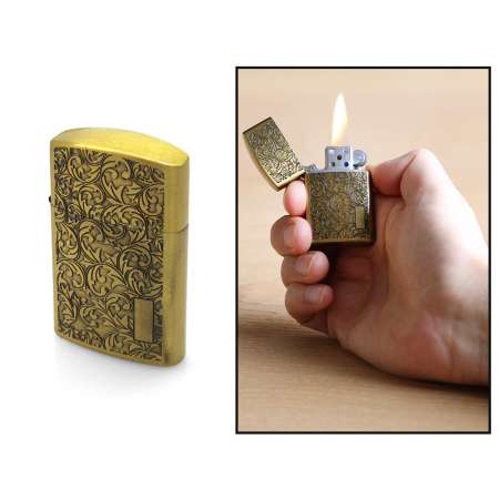 İsme Özel Yazılı Zippo Tasarım Sarmaşık İşlemeli Rose Renk Taşlı Çakmak - Tesbihane