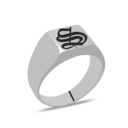 İsme Özel Yazılı Kare Tasarım 925 Ayar Gümüş Erkek Yüzük - Tesbihane