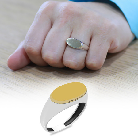 İsme Özel Yazılı Oval Tasarım 925 Ayar Gümüş Erkek Yüzük - Tesbihane