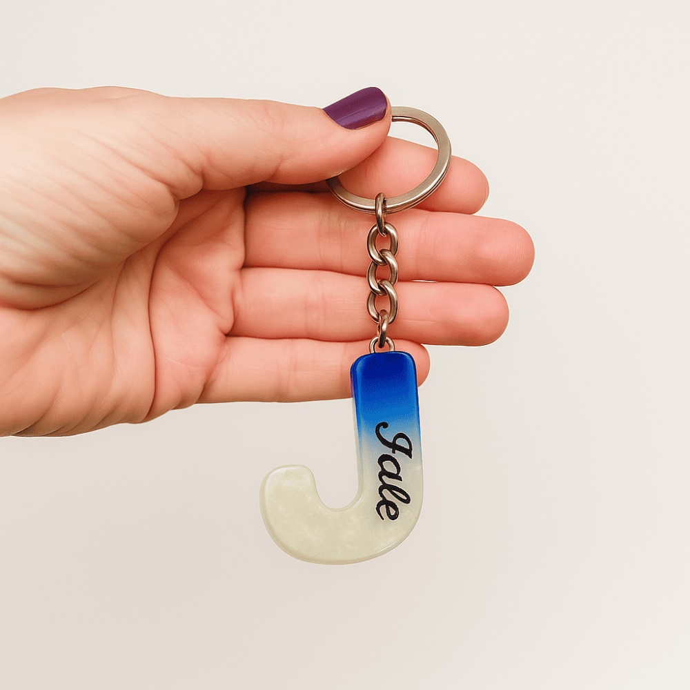 J Harfi - Kişiye Özel - Epoksi Reçine Anahtarlık - El Yapımı - Çelik Tokalı - 1