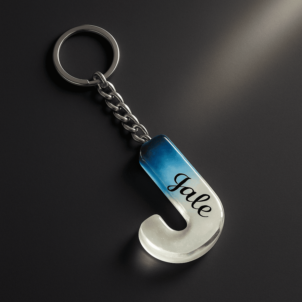 J Harfi - Kişiye Özel - Epoksi Reçine Anahtarlık - El Yapımı - Çelik Tokalı - 2