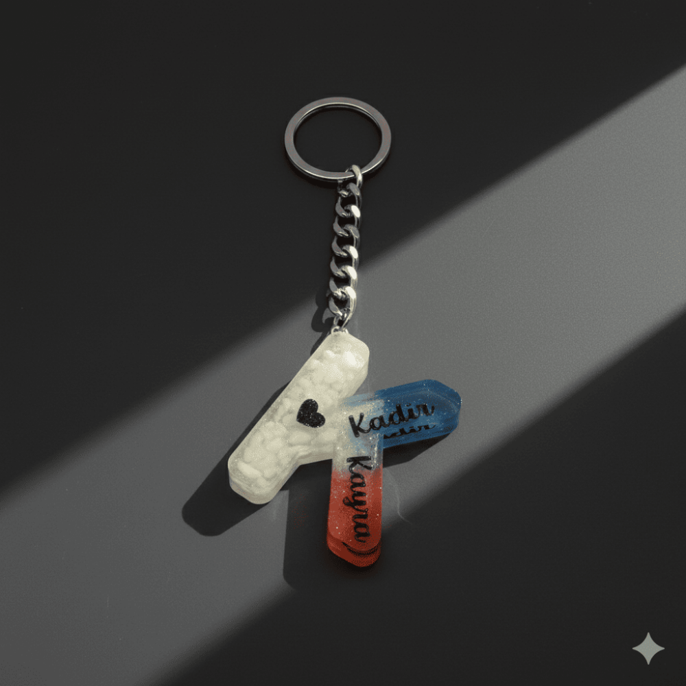 K Harfi - Kişiye Özel - Epoksi Reçine Anahtarlık - El Yapımı - Çelik Tokalı - 3