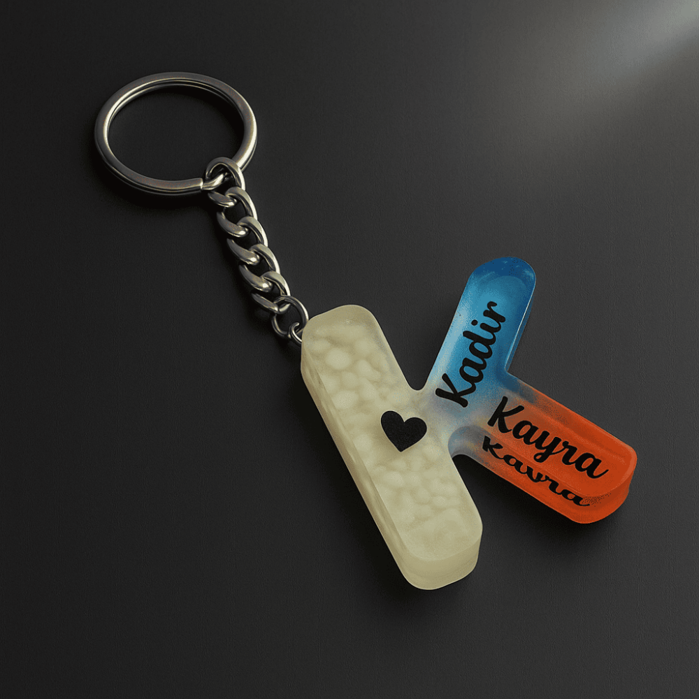 K Harfi - Kişiye Özel - Epoksi Reçine Anahtarlık - El Yapımı - Çelik Tokalı - 5