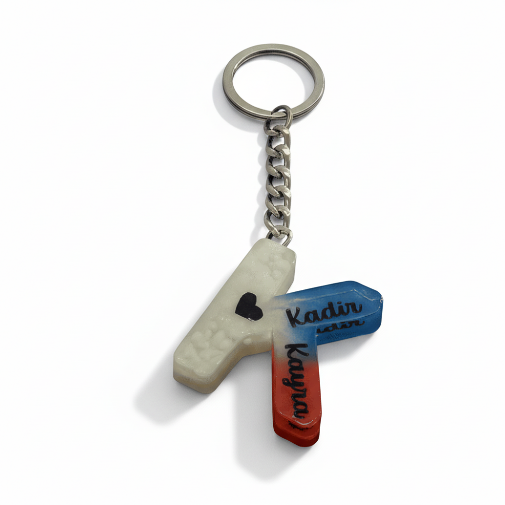 K Harfi - Kişiye Özel - Epoksi Reçine Anahtarlık - El Yapımı - Çelik Tokalı - 4