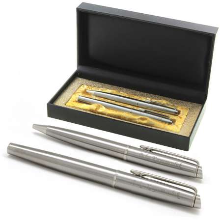 Mavi Mürekkep İsme Özel Krom Roller Tükenmez Kalem Seti - Tesbihane