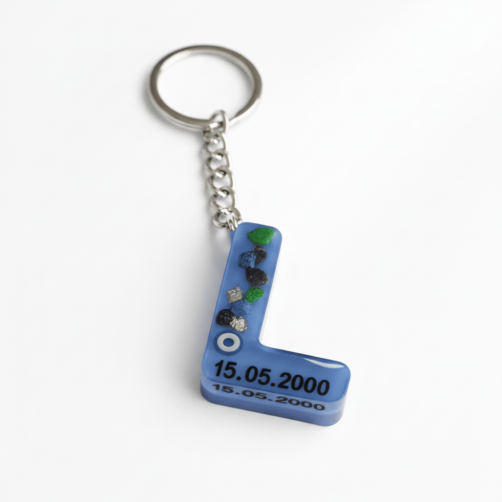 L Harfi - Kişiye Özel - Epoksi Reçine Anahtarlık - El Yapımı - Çelik Tokalı - 4