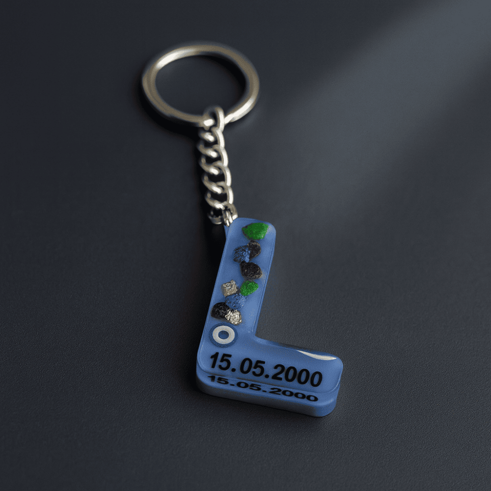 L Harfi - Kişiye Özel - Epoksi Reçine Anahtarlık - El Yapımı - Çelik Tokalı - 3