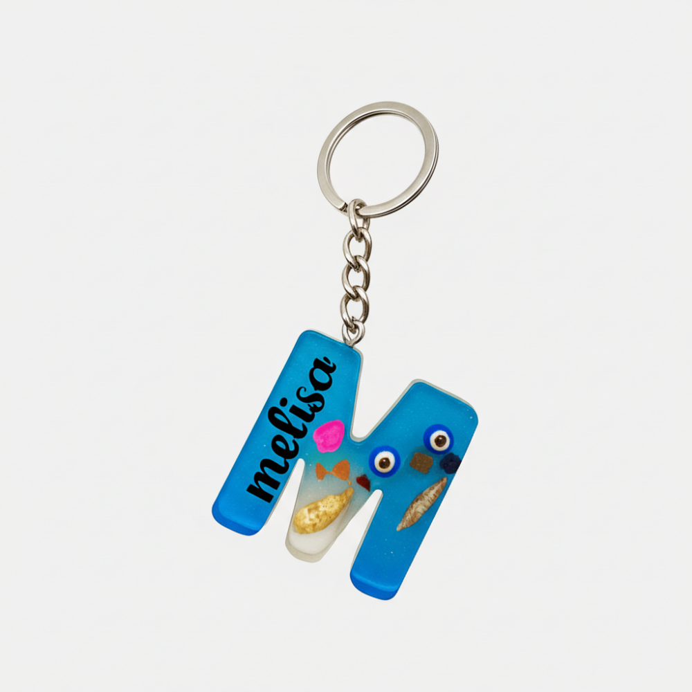 M Harfi - Kişiye Özel - Epoksi Reçine Anahtarlık - El Yapımı - Çelik Tokalı - 4