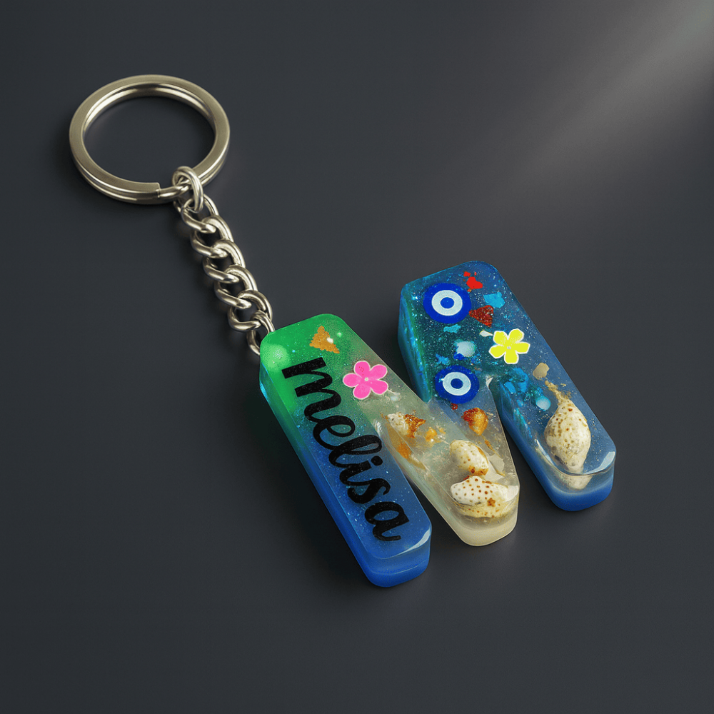 M Harfi - Kişiye Özel - Epoksi Reçine Anahtarlık - El Yapımı - Çelik Tokalı - 2