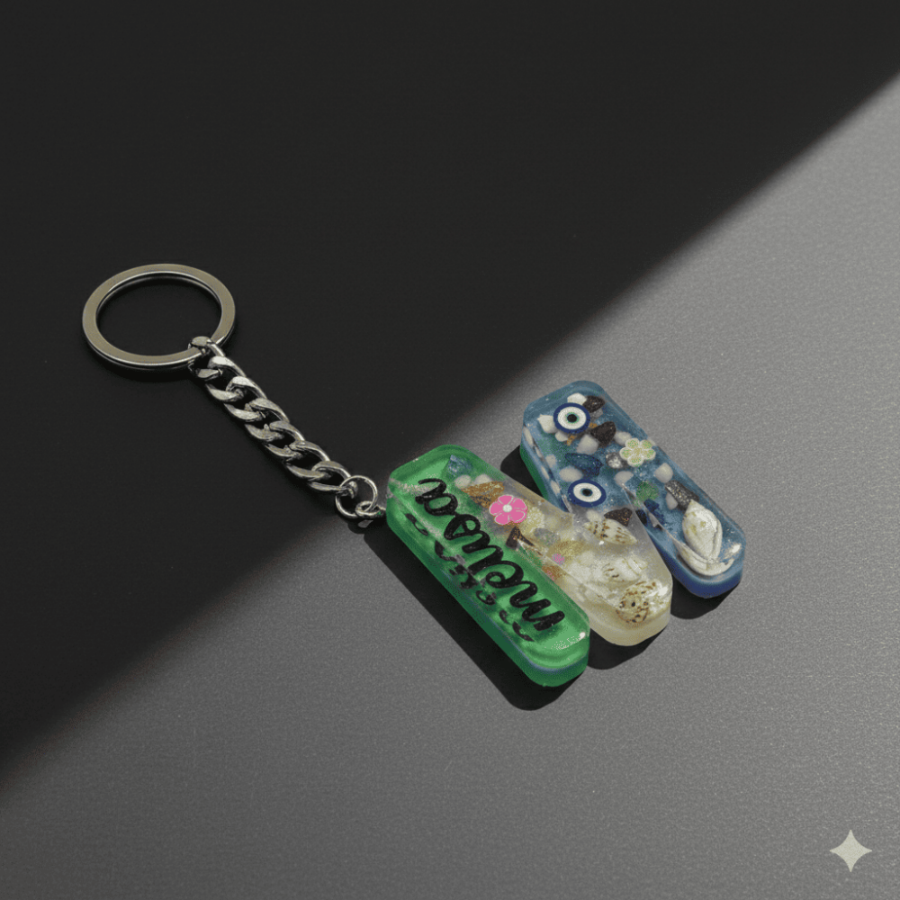 M Harfi - Kişiye Özel - Epoksi Reçine Anahtarlık - El Yapımı - Çelik Tokalı - 5