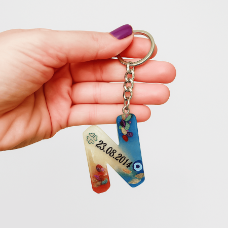 N Harfi - Kişiye Özel - Epoksi Reçine Anahtarlık - El Yapımı - Çelik Tokalı - Tesbihane