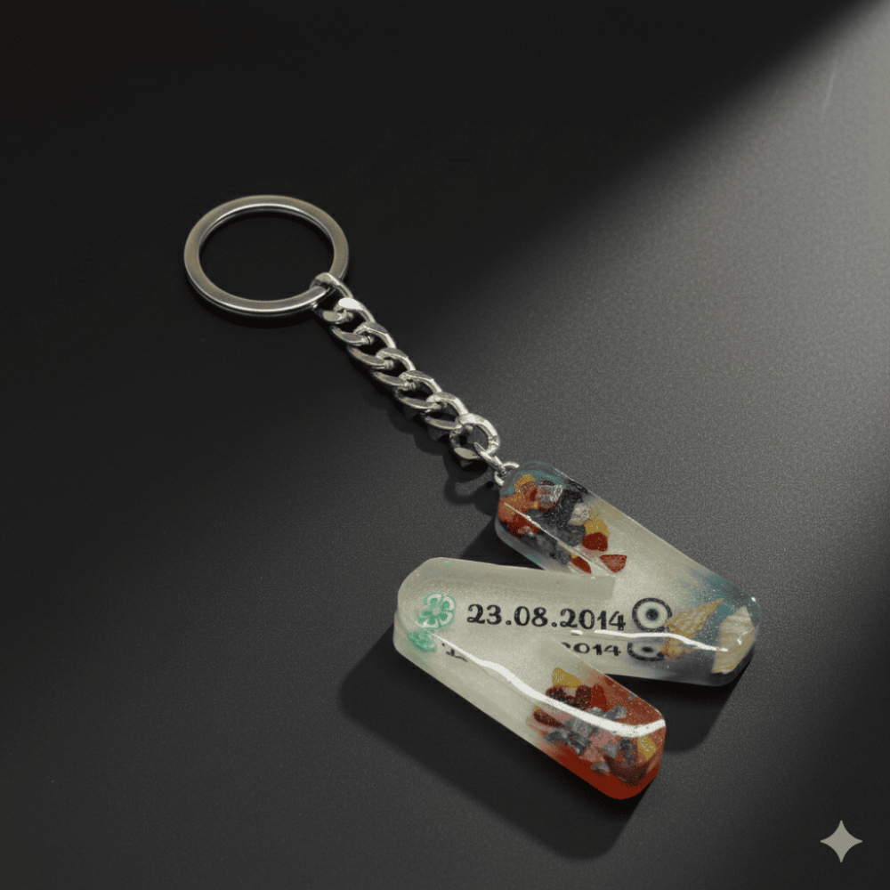 N Harfi - Kişiye Özel - Epoksi Reçine Anahtarlık - El Yapımı - Çelik Tokalı - 5
