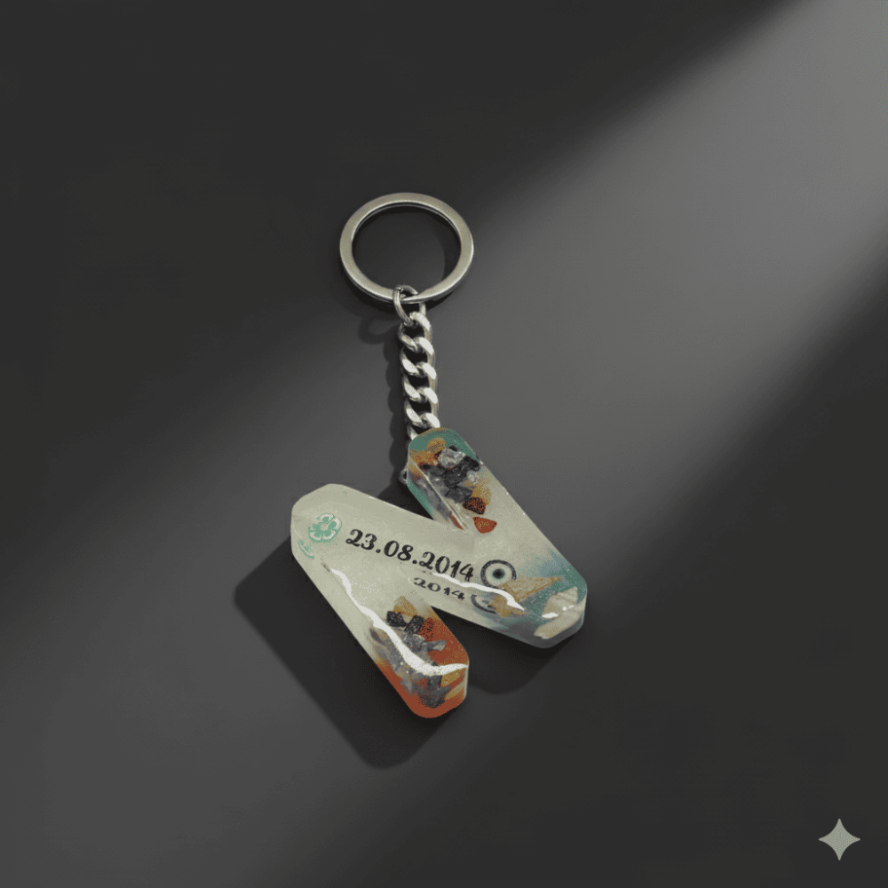 N Harfi - Kişiye Özel - Epoksi Reçine Anahtarlık - El Yapımı - Çelik Tokalı - 6