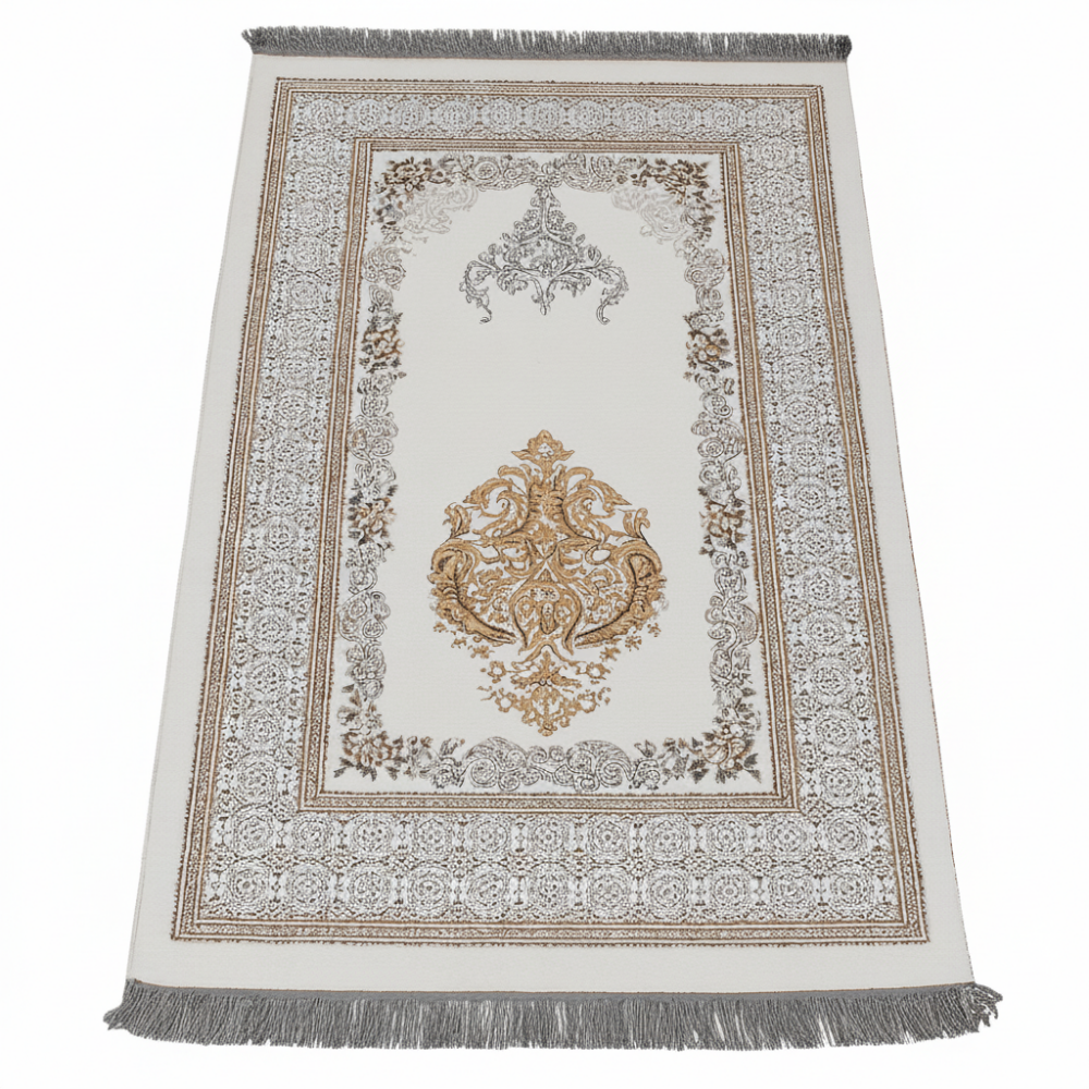 Kişiye Özel Nakış İşlemeli Çiçek Desenli Kendinden Saçaklı Beyaz Renk Hediyelik Seccade - 4