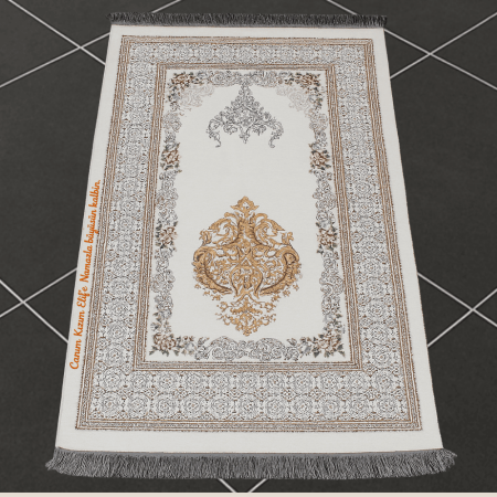 Kişiye Özel Nakış İşlemeli Çiçek Desenli Kendinden Saçaklı Beyaz Renk Hediyelik Seccade - Tesbihane