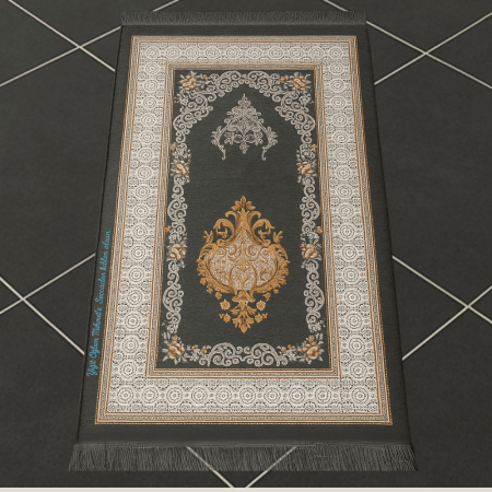 Kişiye Özel Nakış İşlemeli Çiçek Desenli Kendinden Saçaklı Gri Renk Hediyelik Seccade - Tesbihane