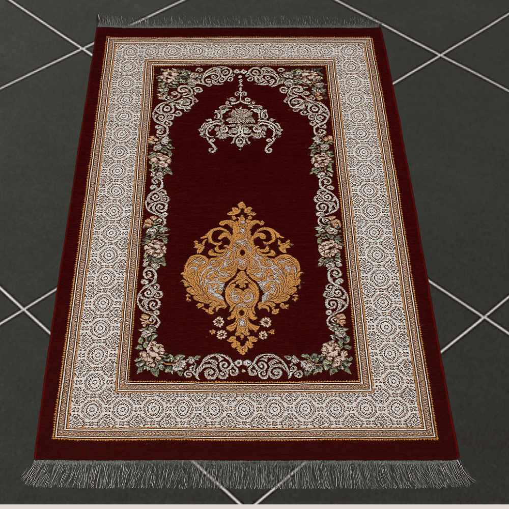Kişiye Özel Nakış İşlemeli Çiçek Desenli Kendinden Saçaklı Kırmızı Renk Hediyelik Seccade - 4