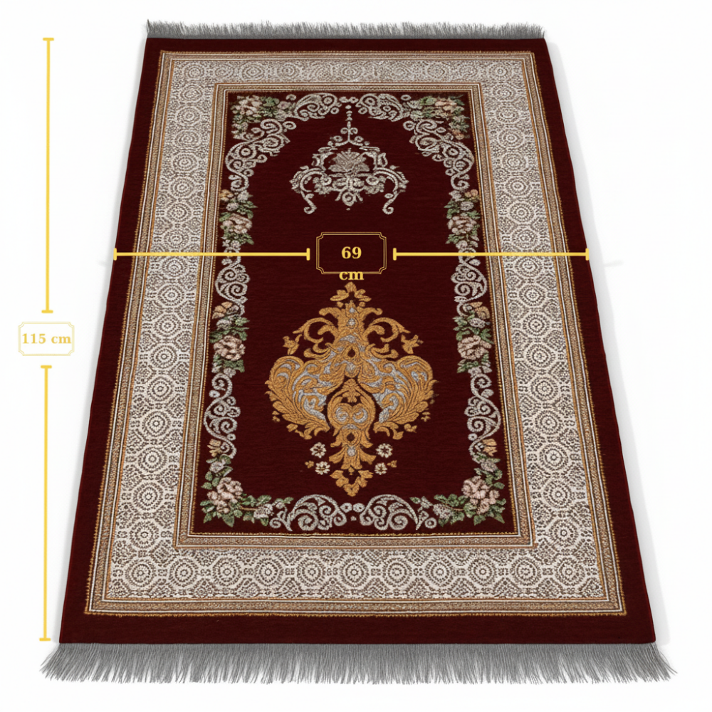 Kişiye Özel Nakış İşlemeli Çiçek Desenli Kendinden Saçaklı Kırmızı Renk Hediyelik Seccade - 4