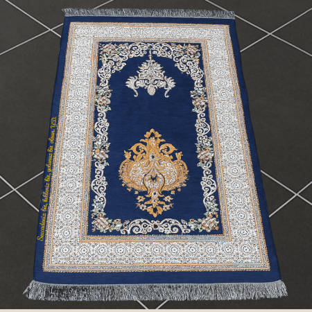 Kişiye Özel Nakış İşlemeli Çiçek Desenli Kendinden Saçaklı Lacivert Renk Hediyelik Seccade - Tesbihane