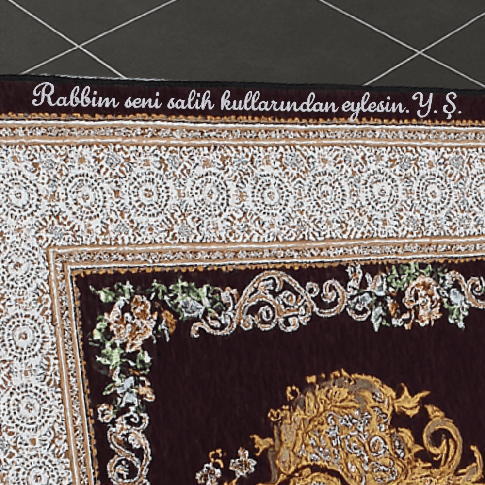 Kişiye Özel Nakış İşlemeli Çiçek Desenli Kendinden Saçaklı Mor Renk Hediyelik Seccade - 2