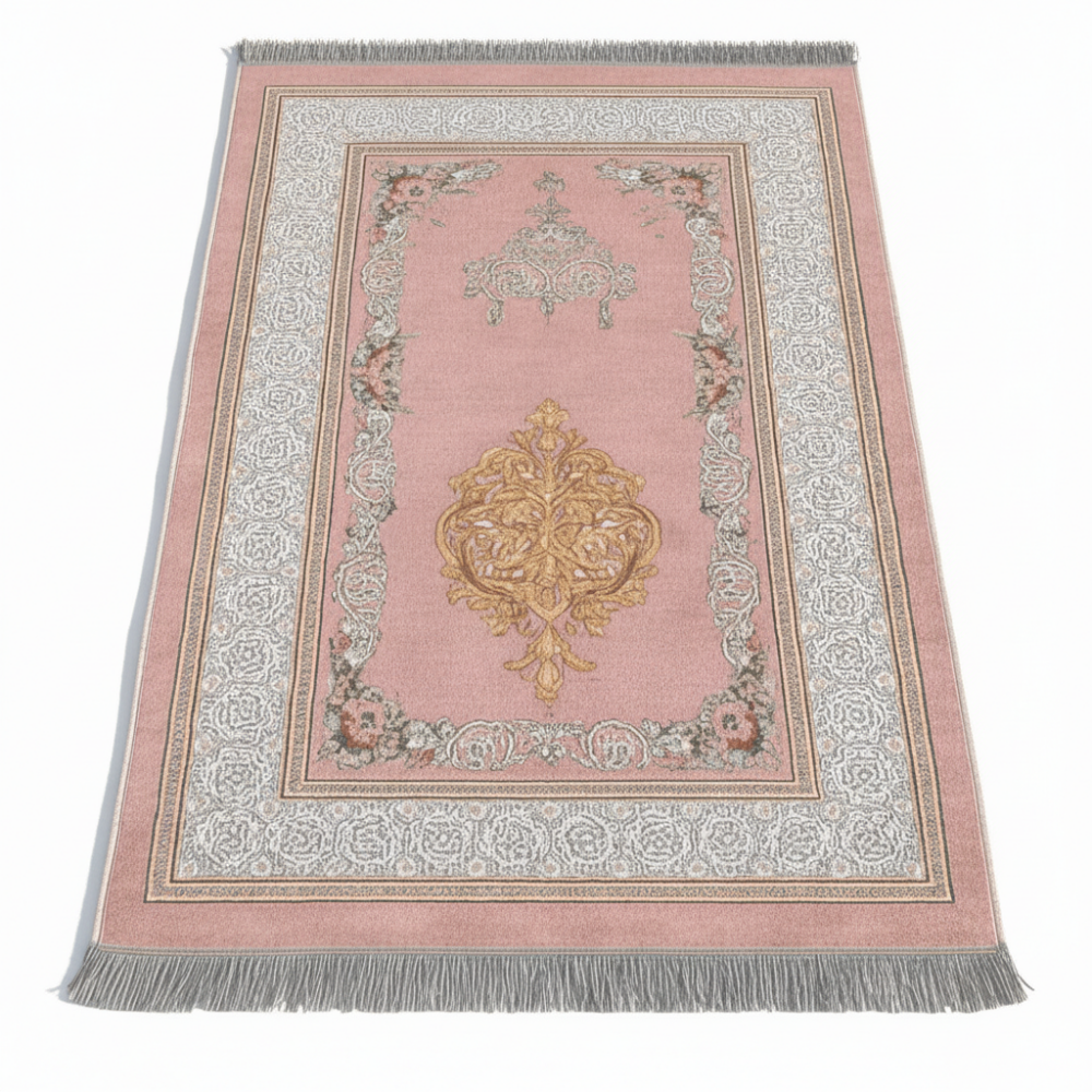 Kişiye Özel Nakış İşlemeli Çiçek Desenli Kendinden Saçaklı Pembe Renk Hediyelik Seccade - 4