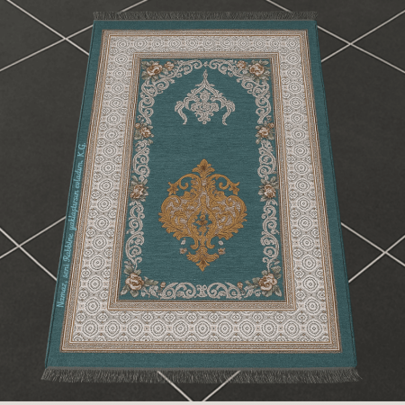 Kişiye Özel Nakış İşlemeli Çiçek Desenli Kendinden Saçaklı Turkuaz Renk Hediyelik Seccade - Tesbihane