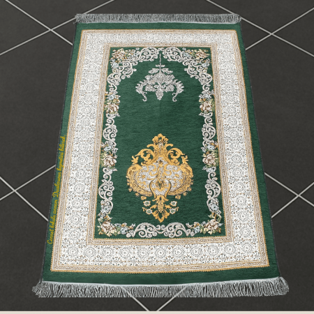 Kişiye Özel Nakış İşlemeli Çiçek Desenli Kendinden Saçaklı Yeşil Renk Hediyelik Seccade - Tesbihane