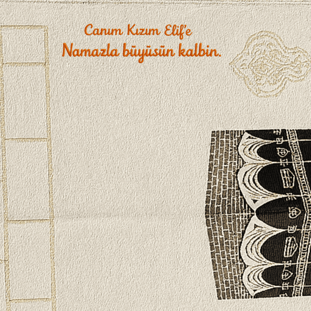 Kişiye Özel Nakış İşlemeli Kabe Motifli Özel Saçaklı Beyaz Renk Hediyelik Seccade - 2