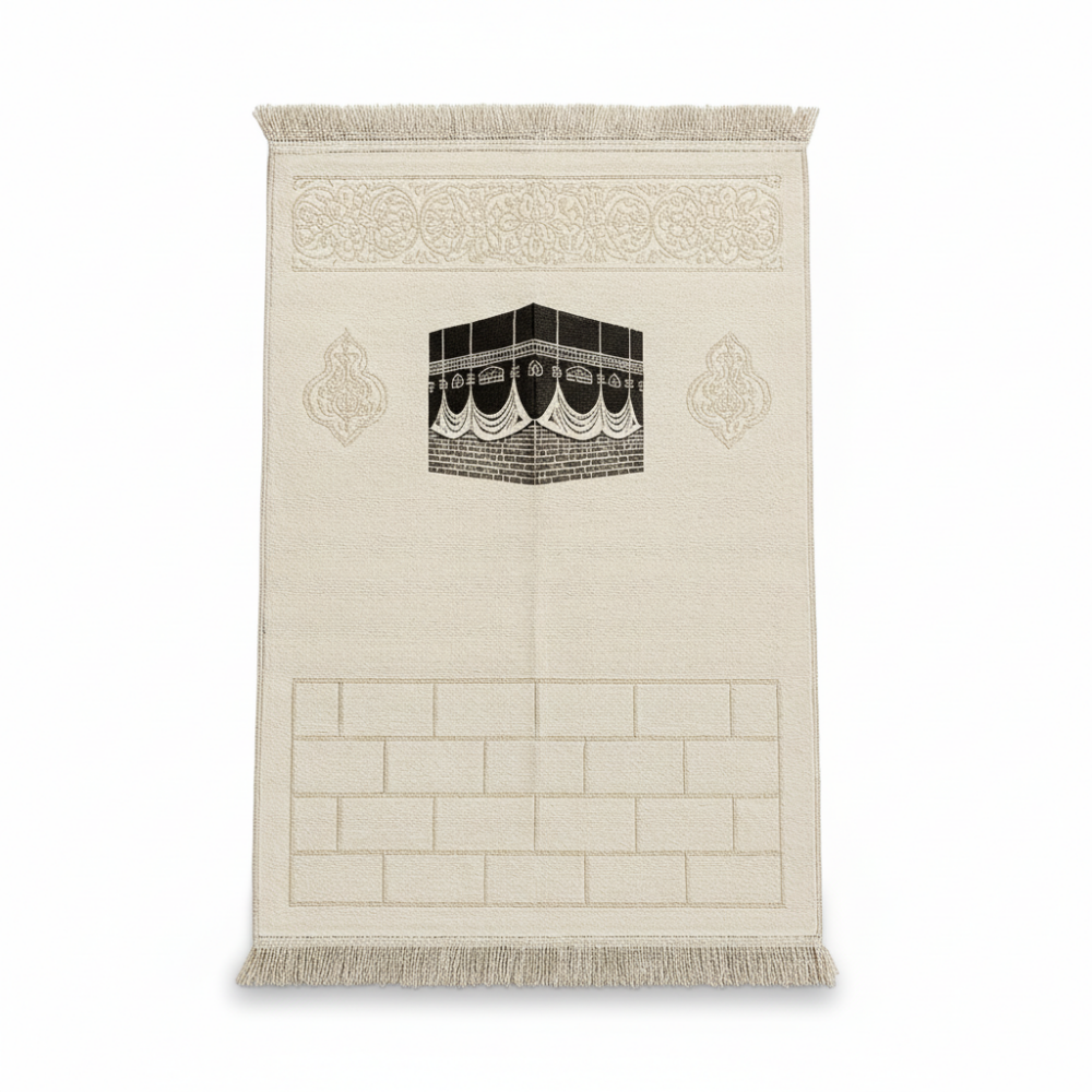 Kişiye Özel Nakış İşlemeli Kabe Motifli Saçaklı Beyaz Renk Hediyelik Seccade - 4