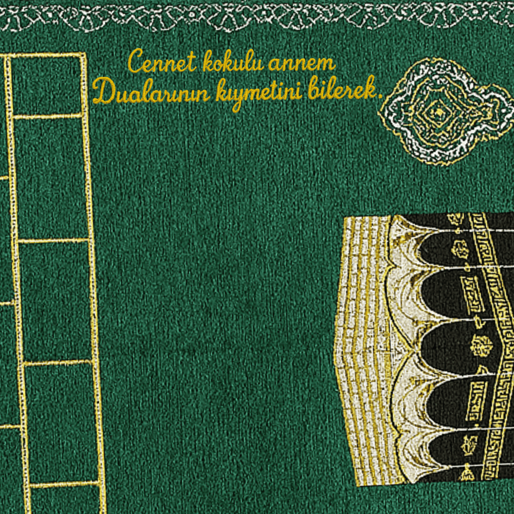 Kişiye Özel Nakış İşlemeli Kabe Motifli Özel Saçaklı Yeşil Renk Hediyelik Seccade - 2