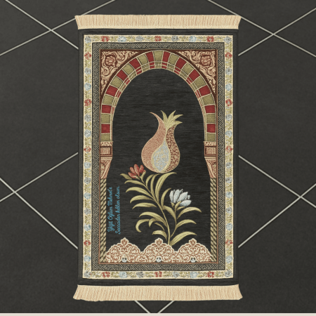 Kişiye Özel Nakış İşlemeli Lale Motifli Astarlı Saçaklı Gri Renk Hediyelik Seccade - Tesbihane