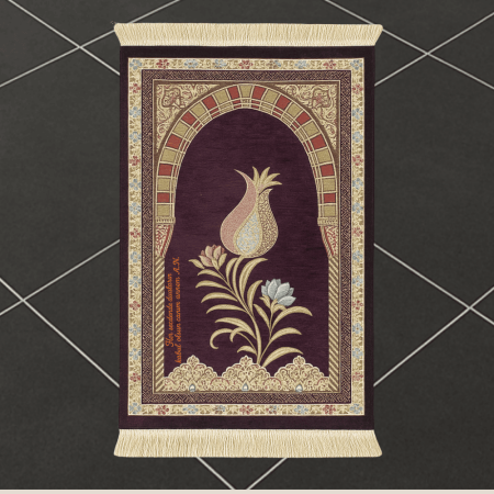 Kişiye Özel Nakış İşlemeli Lale Motifli Astarlı Saçaklı Kırmızı Renk Hediyelik Seccade - Tesbihane