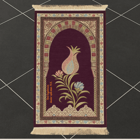 Kişiye Özel Nakış İşlemeli Lale Motifli Astarlı Saçaklı Mor Renk Hediyelik Seccade - Tesbihane