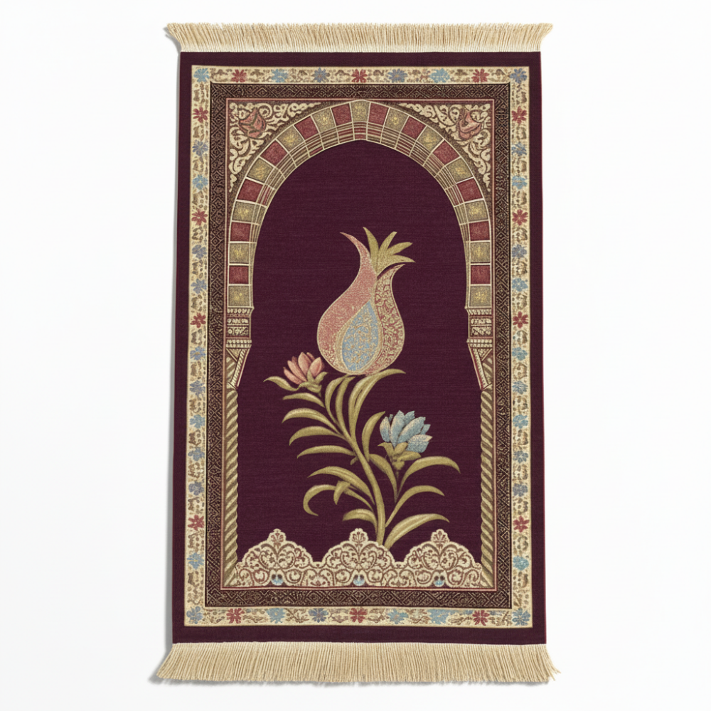 Kişiye Özel Nakış İşlemeli Lale Motifli Astarlı Saçaklı Mor Renk Hediyelik Seccade - 4